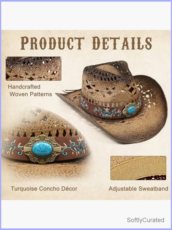 Women\'s Straw Cowboy Hat Shapeable Brim Western Beach Sun Hat main image 7